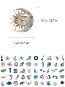 50 miếng dán hình đại dương xanh, đồ thủ công sáng tạo DIY cho máy tính xách tay, ốp điện thoại, đàn ghi ta, cốc, sổ lưu niệm, miếng dán trang trí chống thấm nước - Màu xanh lam - Xem 2