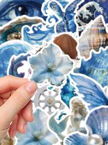 50 miếng dán hình đại dương xanh, đồ thủ công sáng tạo DIY cho máy tính xách tay, ốp điện thoại, đàn ghi ta, cốc, sổ lưu niệm, miếng dán trang trí chống thấm nước - Màu xanh lam - Xem 4