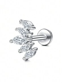 CIZME 1pc Silver Cubic Zirconia Ear Cuff, Lip Ring, Earring, Ear Cartilage/Helix/Tragus/Conch Piercing Jewelry, Stainless Steel Ear Cartilage Helix Earring (For Women), 16G 20G Ear Cartilage Earring, Flat Ear Cartilage Helix Conch Piercing Jewelry (For Women), 16G 20G Ear Helix Earring (For Women), Flat Ear Cartilage Earring (Stainless Steel), Flat Earring Stud, Lip Stud, Ear Cartilage Helix Conch Piercing Jewelry - Silver - View 6