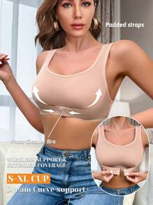 Women's Solid Color Casual Front-Fastening Brassiere - Apricot - View 5