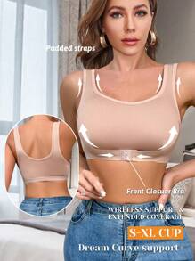 Women's Solid Color Casual Front-Fastening Brassiere - Apricot - View 1