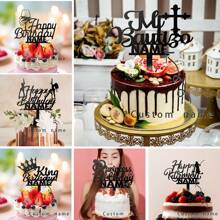 1 件定制名字生日快乐亚克力蛋糕装饰，派对蛋糕装饰，非常适合婚礼、复活节、春季、父亲节、母亲节、生日、周年纪念日、节日庆典、送礼和返校 - 黑色 - 查看 2