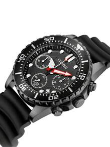 CITIZEN Montre à quartz pour hommes, montre pour hommes et femmes, montre analogique à 6 aiguilles ronde à quartz avec bracelet en caoutchouc, boîtier de 43 mm AI5005-13E