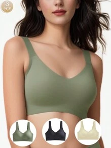 Set de 3 sujetadores inalámbricos de talla grande para levantar y dar soporte al busto, estilo delgado y minimalista para busto grande - Multicolor - Ver 3