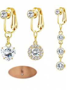 AVYRING 3-5PCS Golden Fake Belly Piercing Fake Belly Ring For Women Fake Belly Button Piercing Clip On Belly Button Rings Fake Navel Ring Non Piercing
