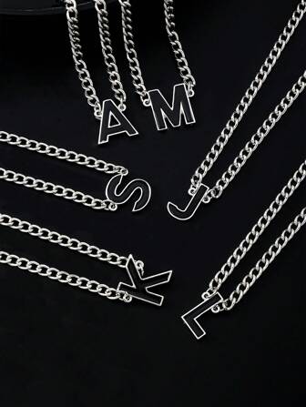 1 件时尚潮流粗链朋克极简主义 26 字母英文金属黑色吊坠项链男士百搭休闲街头潮流派对惊喜礼物