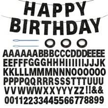 Juego de 116 piezas DIY de banner personalizable con purpurina, incluye 111 letras y números, 3 cuerdas y 2 dispositivos de enhebrado para decoración personalizada de banner de cumpleaños