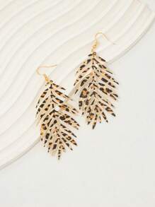 1 Cặp Hoa tai dài họa tiết lá và da báo cho nữ, Phụ kiện màu vàng, Hoa tai phóng đại cá nhân hóa cổ điển để đeo hàng ngày, dự tiệc và tụ họp - bông tai họa tiết da báo - Xem 1