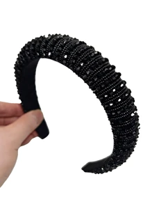 1 Băng đô xốp Baroque đính hạt thủ công cho nữ, Kẹp tóc đính đá, Phụ kiện tóc thời trang - màu đen - Xem 6