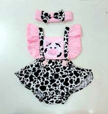 Romper Jardineira Vaquinha Vaca Feminino Fazendinha Fantasia Body Salompete Blogueirinha - Mesversario Bebês Carnaval Festas