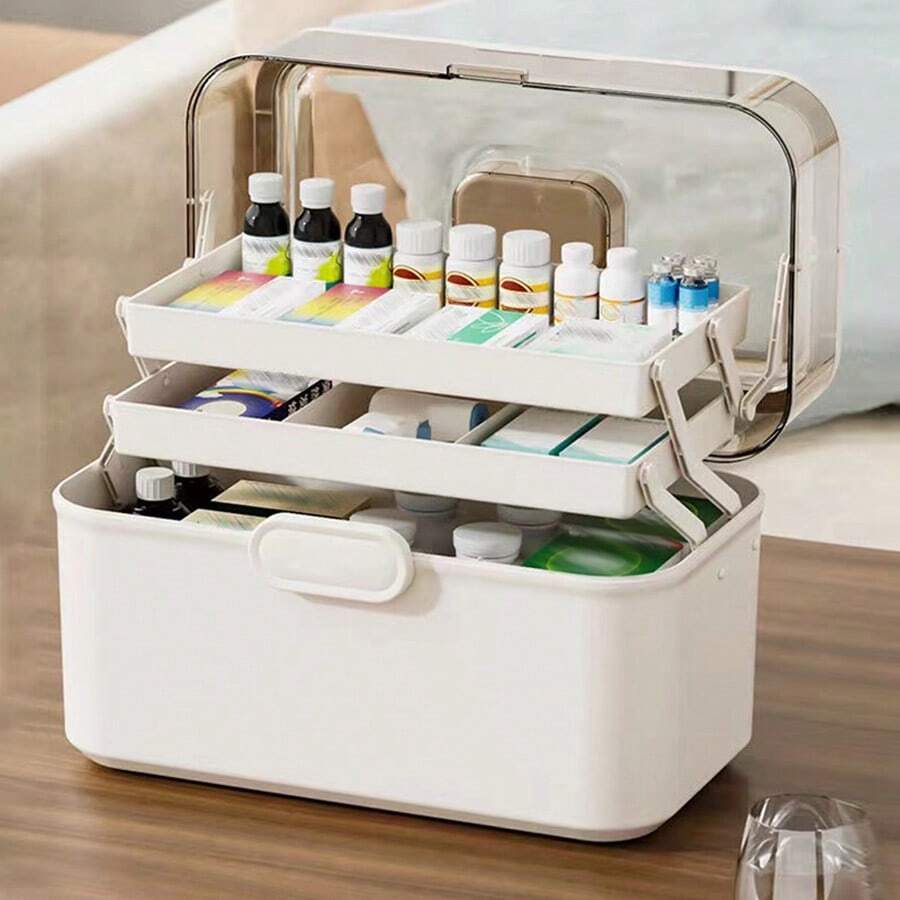 Large Capacity Family Medicine Storage Box - Portable First Aid Kit With Sliding Doors, Foldable Design For Easy Organization - Multicolor - View 1