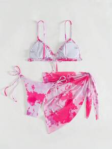 Printed Tie Dye Bikini Set With Swimwear Short Sarong, For Summer Beach Vacation - Multicolor - View 2
