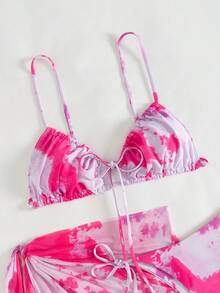 Printed Tie Dye Bikini Set With Swimwear Short Sarong, For Summer Beach Vacation - Multicolor - View 5