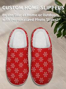 Women's Custom Name Home Slippers, Christmas Snowflake Designed Lightweight Comfortable Soft Bottom Home Slippers For Women, Personalized Christmas Gift For Mom/Dad/Her/Him/Girlfriend/Boyfriend/Wife/Husband/Friend - White - View 4
