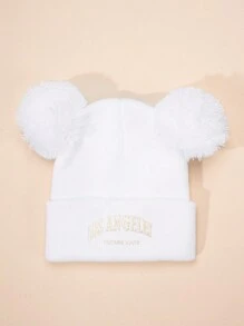 1 chiếc mũ len dệt kim thêu "LOS ANGELES" hai tua rua, mũ trượt tuyết ấm áp cho trẻ em và người lớn, mũ mùa đông phong cách Y2K, thích hợp cho trang phục thường ngày, ngoài trời, thời tiết lạnh - mũ dệt kim trẻ em - Xem 19