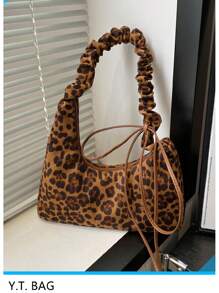 1 chiếc túi đeo vai thời trang có dây rút bằng polyester họa tiết da báo, thích hợp cho phụ nữ sử dụng hàng ngày vào mùa thu/đông - Nhiều màu - Xem 1