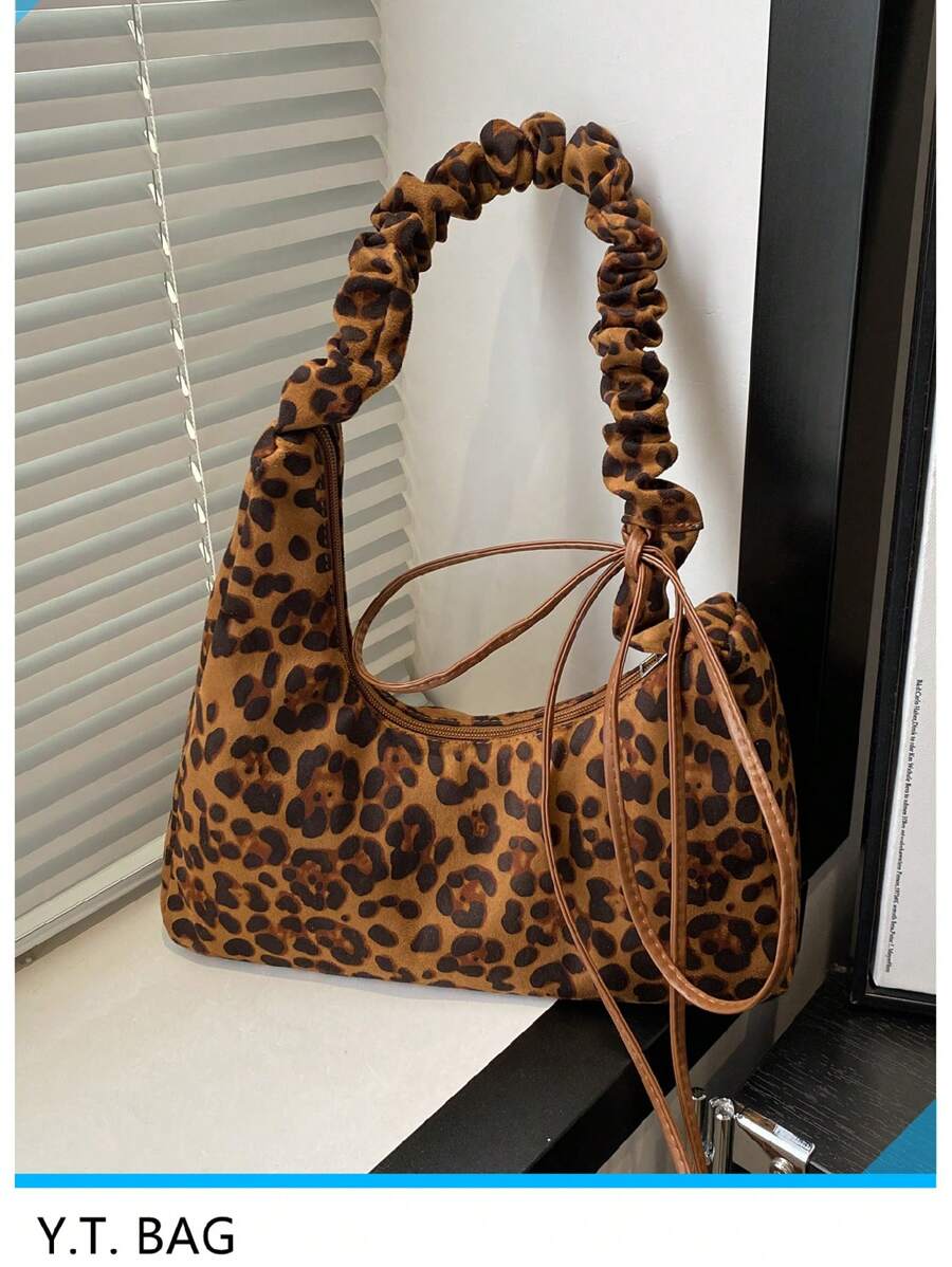 1 chiếc túi đeo vai thời trang có dây rút bằng polyester họa tiết da báo, thích hợp cho phụ nữ sử dụng hàng ngày vào mùa thu/đông - Nhiều màu - Xem 1