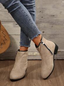 Giày bốt cổ ngắn nữ cỡ lớn 36-43 màu cam, đen, kaki, hàng mới về, thoải mái khi đi ngoài trời, có khóa kéo bên hông, chất liệu da lộn, đa năng cho mùa thu/đông. - Màu Khaki - Xem 2