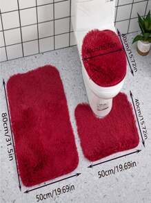 3入組防滑素色毛茸茸浴室毯和廁所套 - 紅色 - 查看 5