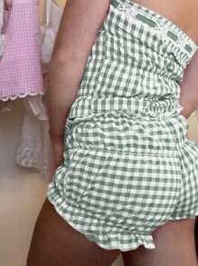 Y2k Boxer Shorts For Women Lolita Bloomers Plaid Sexy Ruffle Bottoms Low Waist Pajamas Lounge Sleep Pj Mini Pants - màu xanh lá - Xem 4