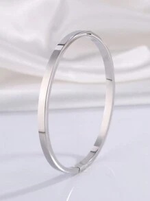 1 件精致时尚轻奢个性简约不锈钢可开口圆形手链适合情人节礼物情人节妈妈母亲母亲节礼物 - 可開口素圓手鐲 - 查看 17