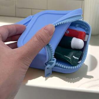 1 件女孩迷你马卡龙色硅胶收纳袋，可装口红、耳机和钥匙，波西米亚风