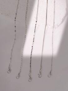 5pcs/Set Fashion Women Chain & Beaded Bracelet Set (Random Bead Quantity, Fixed Length) - Silver - View 5