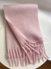 1 chiếc khăn choàng/khăn choàng tua rua dày màu trơn, quấn cổ ấm áp - Nhiều màu - Xem 19
