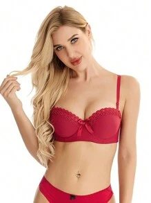 Non-Slip Push-Up Bra With Underwire And Butterfly Embroidery - Red - View 3