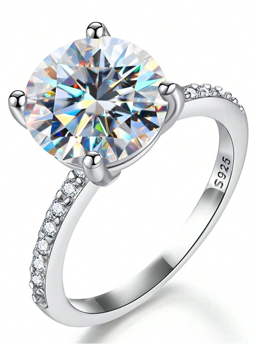 1Pc Simplicity Romantic 5CT Round Moissanite Diamond Engagement Rings S925 Sterling Silver Wedding Band For Women Promise Eternity Ring Anniversary Valentine's Day Bridal Jewelry Gift Suitable For Holiday Dates Party