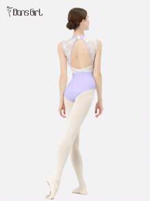 DonsGirl 1pc Women Stand Collar Backless Lace & Mesh Ballet Dance Dress - View 7