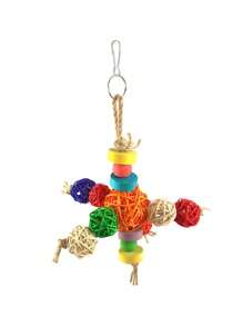 1 件鹦鹉藤球栖木吊绳（25 厘米长 x 18 厘米宽），颜色随机，中小型鹦鹉咀嚼玩具，鸟笼配件 - 彩色 - 查看 4