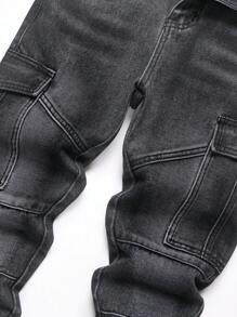 Quần Jeans Denim Ôm Vừa Vặn, Túi Bên Hông Phong Cách Châu Âu & Mỹ Cho Nam - màu đen - Xem 3