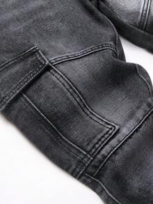 Quần Jeans Denim Ôm Vừa Vặn, Túi Bên Hông Phong Cách Châu Âu & Mỹ Cho Nam - màu đen - Xem 5
