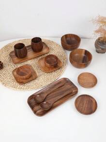14pcs/Set Rosewood Tableware Set: Rosewood Bowls, Cups, Condiment Plates, Plates, Spoons,School Supplies