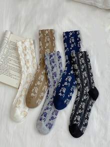 5 đôi tất dài đến bắp chân họa tiết hoa phong cách cung điện cổ điển dành cho nữ, họa tiết hoa nhỏ nổi có viền ren thời trang, chất liệu polyester pha trộn thoải mái và thoáng khí, đa năng cho mục đích sử dụng hàng ngày, thường ngày, ngoài trời, du lịch, chụp ảnh, mặc ở nhà, mọi mùa - Nhiều màu - Xem 4