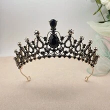 1 chiếc Vương miện đen bóng - Mũ đội đầu nữ hoàng cổ điển, Mũ đội đầu cô dâu, Phụ kiện tóc Halloween - màu đen - Xem 3