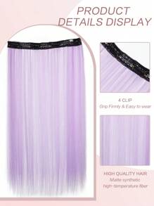 1 件 20 英寸合成 4 夹式接发长直发假发粉色蓝色绿色黑色金色挑染轻薄假发女士 - 彩色 - 查看 3