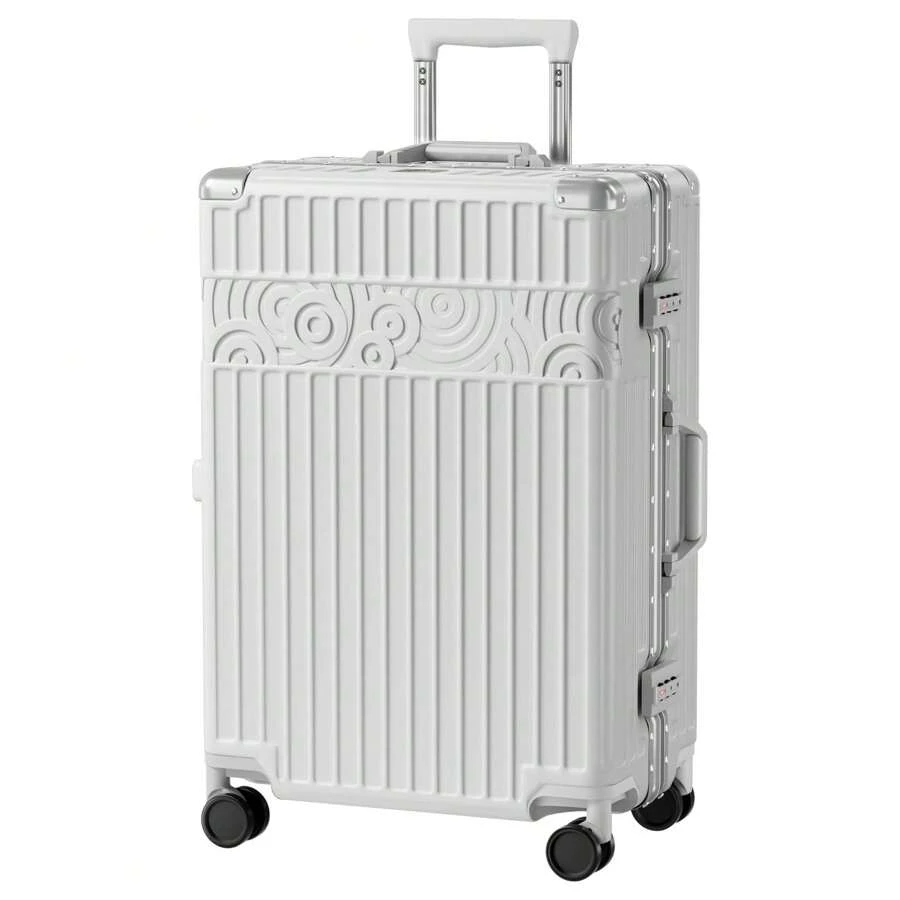 携带行李箱，带铝制框架，无拉链行李箱，8 轮硬壳行李箱，带 PC+ABS TSA Lock 4 个金属角，黑色旅行行李箱，手提箱，耐用旅行行李箱，防水 - 白色 - 查看 1