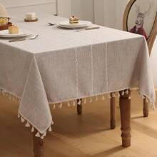 1 Stück einfarbige Streifentischdecke mit Quasten, einfach elegante, wasserdichte und waschbare Tischdecke, geeignet für Picknick, Camping, Hochzeit, Geburtstag, Thanksgiving, Restaurant und Buffet, Küchen- und Esszimmer Dekoration