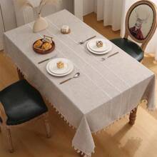 1 Stück einfarbige Streifentischdecke mit Quasten, einfach elegante, wasserdichte und waschbare Tischdecke, geeignet für Picknick, Camping, Hochzeit, Geburtstag, Thanksgiving, Restaurant und Buffet, Küchen- und Esszimmer Dekoration