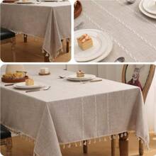 1 Stück einfarbige Streifentischdecke mit Quasten, einfach elegante, wasserdichte und waschbare Tischdecke, geeignet für Picknick, Camping, Hochzeit, Geburtstag, Thanksgiving, Restaurant und Buffet, Küchen- und Esszimmer Dekoration