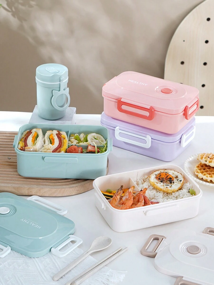 1 Stück, Lunchbox, Plastik Bento Boxen, Obstsalat Behälter, mikrowellengeeigneter Mahlzeiten-Vorbereitungsbehälter für Büro, mehrstöckig, auslaufsicher Lebensmittelbehälter für Schule, Büro, Camping & Picknicks