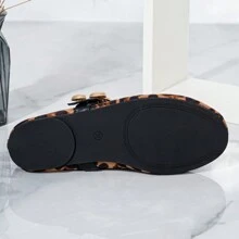 Women's Round Toe Faux Suede Leopard Print Color Block Metal Decor Leather Ballet Flats, Casual Style For Autumn & Winter - Multicolor - View 6