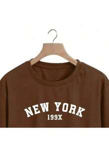 Kit 2 Cropped Women's T-Shirt Blouse In Cotton New York - Rust Brown - View 5