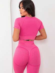 Seamless Sports Set, Butt Lifting, Women's Set. - 粉色 - 查看 7