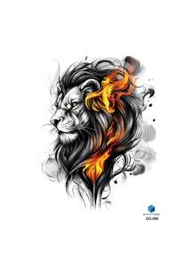1 件男士暗焰狮头纹身贴纸，动物图案临时防水身体纹身，适用于手臂、胸部、腹部、节日礼物 - 彩色 - 查看 5