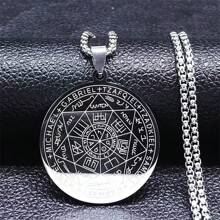 欧式流行不锈钢 7 天使印章符文吊坠，18K 镀金钛钢 7 角星圆形项链 - 宗教經文封印吊墜 - 查看 12