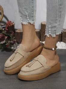 Dép xỏ ngón đế bằng cho nữ, Dép xăng đan mũi kín thông thường, Giày đế dày mũi nhọn chống trượt, Giày đế bằng đa năng cho nữ - Màu Khaki - Xem 4