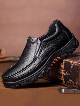 Men's Durable Hiking, Trekking, Casual Leather Shoes, Breathable, Medium Thick Sole, For Middle-Aged And Elderly, New Arrival